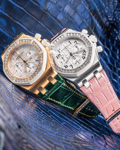 Bespoke Watch Strap in Emerald Green & Baby Pink Crocodile