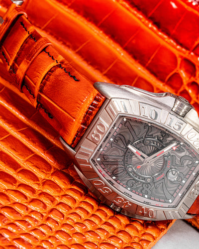 Bespoke Watch Strap in Flaming Orange Alligator