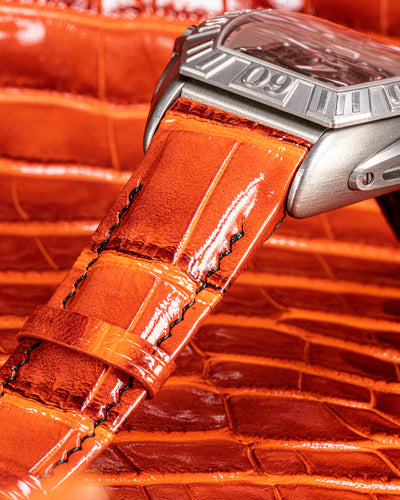 Bespoke Watch Strap in Flaming Orange Alligator
