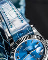 Bespoke Watch Strap in Pearl Blue Crocodile