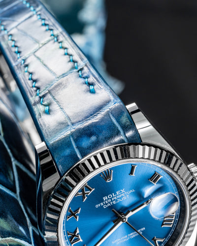 Bespoke Watch Strap in Pearl Blue Crocodile