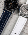 Bespoke Watch Strap in Navy Blue & Snow White Crocodile