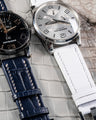 Bespoke Watch Strap in Navy Blue & Snow White Crocodile