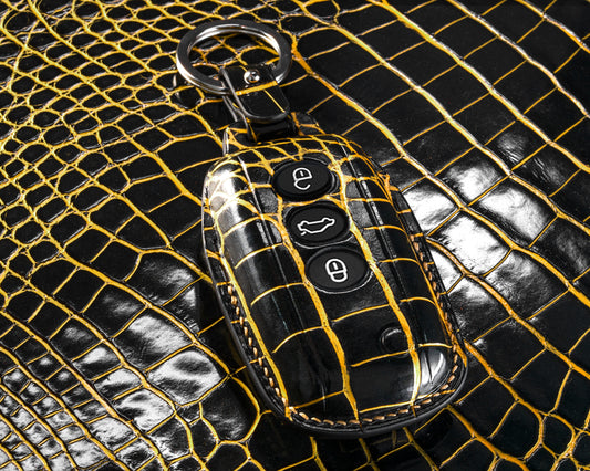 Bespoke Key Fob Cover in Black Gold Alligator
