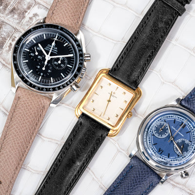 Solitaire Universal Straps in Sandstorm Epsom, Midnight Storm Epsom and Black Carbon Pueblo