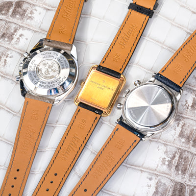 Solitaire Universal Straps in Sandstorm Epsom, Midnight Storm Epsom and Black Carbon Pueblo