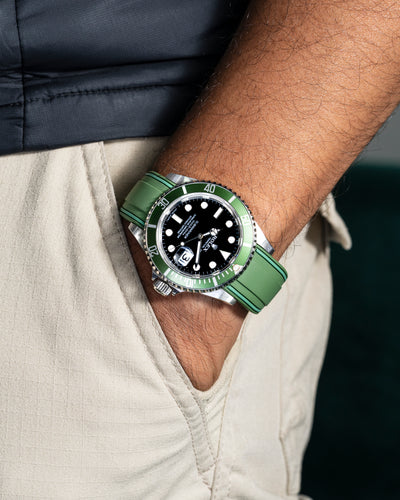 Solitaire Rubber straps in Deep Emerald Green for Rolex Submariner Kermit