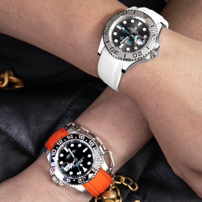 Solitaire Rubber straps in Snowy White & Zesty Orange for Rolex Yacht-Master 116622 & GMT Master II 116710