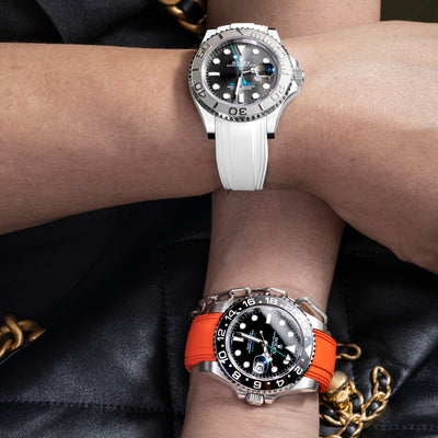 Solitaire Rubber straps in Snowy White & Zesty Orange for Rolex Yacht-Master 116622 & GMT Master II 116710