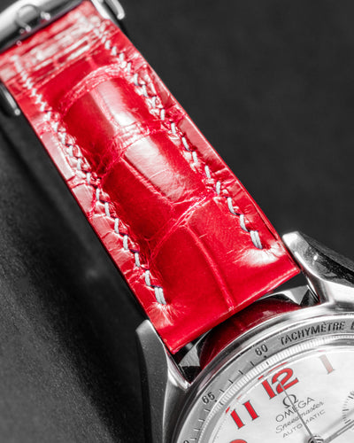 Bespoke Watch Strap in Ferrari Red Crocodile