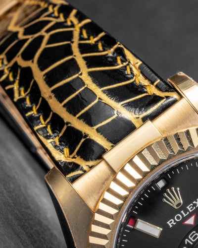 Bespoke Watch Strap in Gold Black Alligator