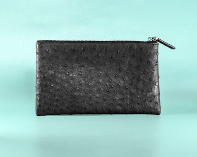 Bespoke Clutch Bag in Black Ostrich