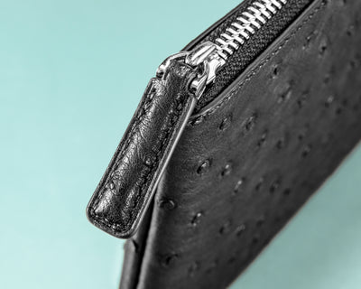 Bespoke Clutch Bag in Black Ostrich