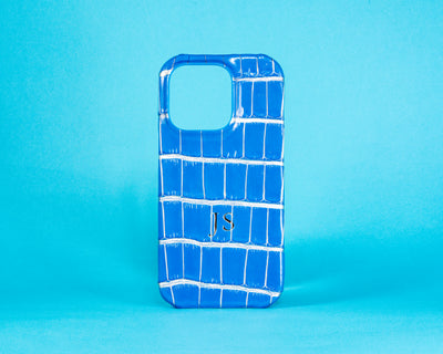 Bespoke IPhone Cover in Blue Silver Alligator