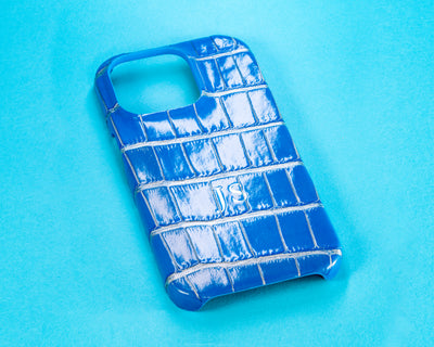 Bespoke IPhone Cover in Blue Silver Alligator