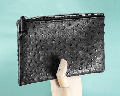 Bespoke Clutch Bag in Black Ostrich
