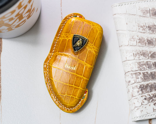 Bespoke Key Fob Cover in Yellow Crocodile