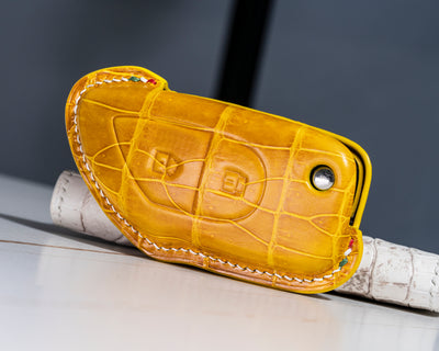 Bespoke Key Fob Cover in Yellow Crocodile