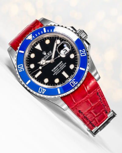 Bespoke Watch Strap in Ferrari Red Crocodile