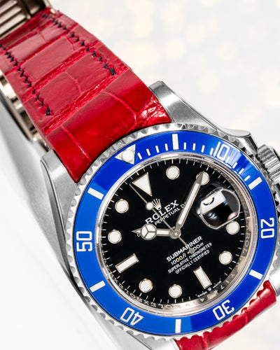 Bespoke Watch Strap in Ferrari Red Crocodile