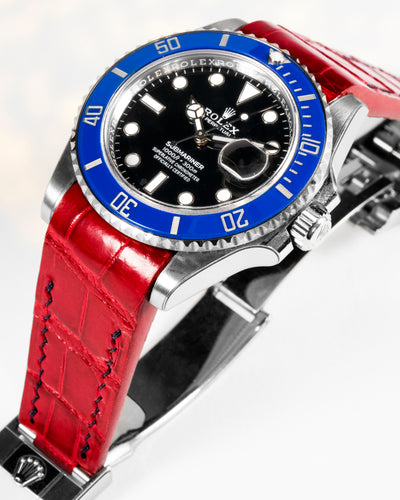 Bespoke Watch Strap in Ferrari Red Crocodile