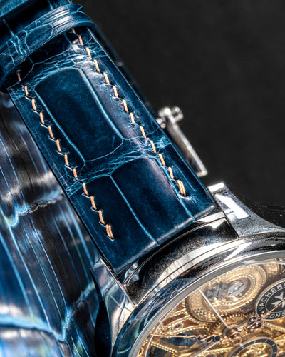 Bespoke Watch Strap in Peacock Blue Crocodile