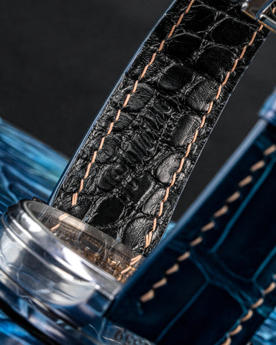 Bespoke Watch Strap in Peacock Blue Crocodile