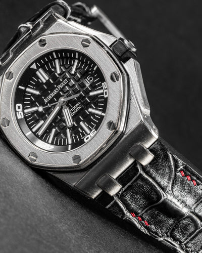 Bespoke Watch Strap in Black Silver Alligator