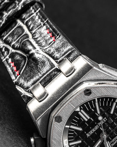 Bespoke Watch Strap in Black Silver Alligator