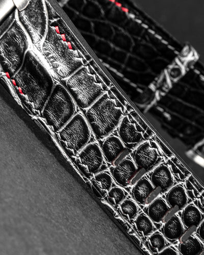 Bespoke Watch Strap in Black Silver Alligator