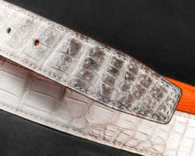 Bespoke Reversible Belt in Natural Himalayan Crocodile & Orange Togo