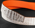 Bespoke Reversible Belt in Natural Himalayan Crocodile & Orange Togo