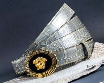 Bespoke Reversible Belt in Grey Crocodile & Black Box