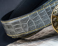 Bespoke Reversible Belt in Grey Crocodile & Black Box