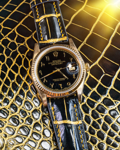 Bespoke Watch Strap in Black Gold Alligator