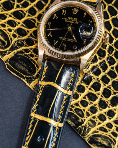 Bespoke Watch Strap in Black Gold Alligator