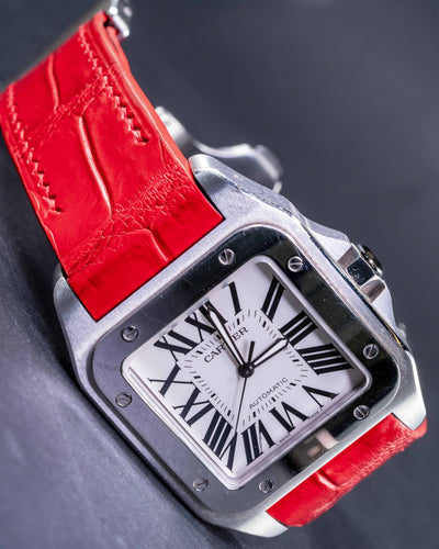 Bespoke Watch Strap in Ferrari Red Crocodile