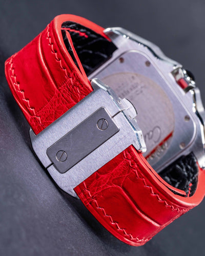 Bespoke Watch Strap in Ferrari Red Crocodile