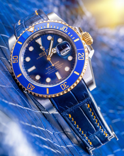 Bespoke Watch Strap in Tie Dye Blue Crocodile