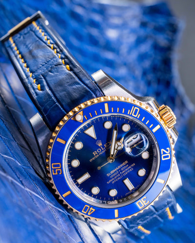 Bespoke Watch Strap in Tie Dye Blue Crocodile