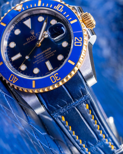 Bespoke Watch Strap in Tie Dye Blue Crocodile