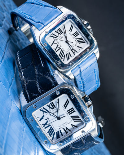 Bespoke Watch Straps in Baby Blue Himalayan & Ombre Dull Crocodile