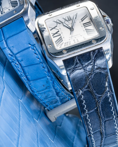 Bespoke Watch Straps in Baby Blue Himalayan & Ombre Dull Crocodile