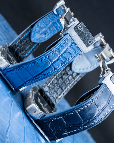Bespoke Watch Straps in Baby Blue Himalayan & Ombre Dull Crocodile