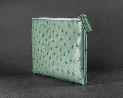 Bespoke Clutch Bag in Green Ostrich
