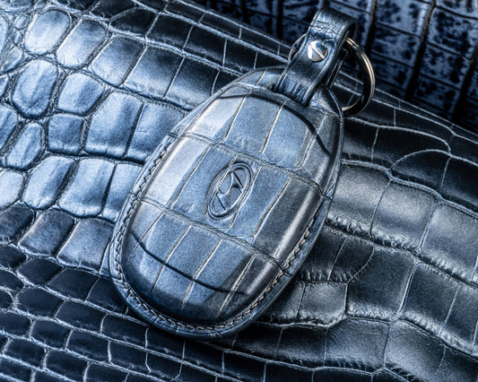 Bespoke Key Fob Cover in Metallic Black Crocodile
