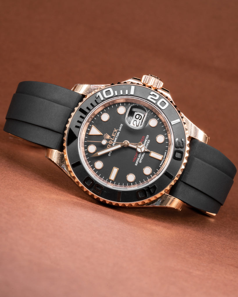 Solitaire Rubber straps in Classy Black for Rolex Yacht Master 126655 Solitaire Official