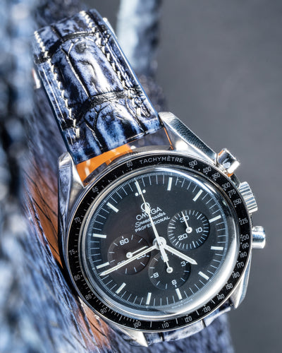 Bespoke Watch Strap in Blue Grey Rubbed Off Crocodile