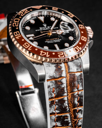 Bespoke Watch Strap in Rosegold rubbed off Alligator