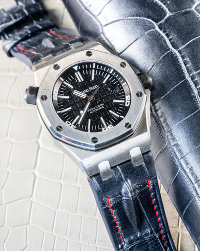 Bespoke Watch Strap in Metallic Black Crocodile